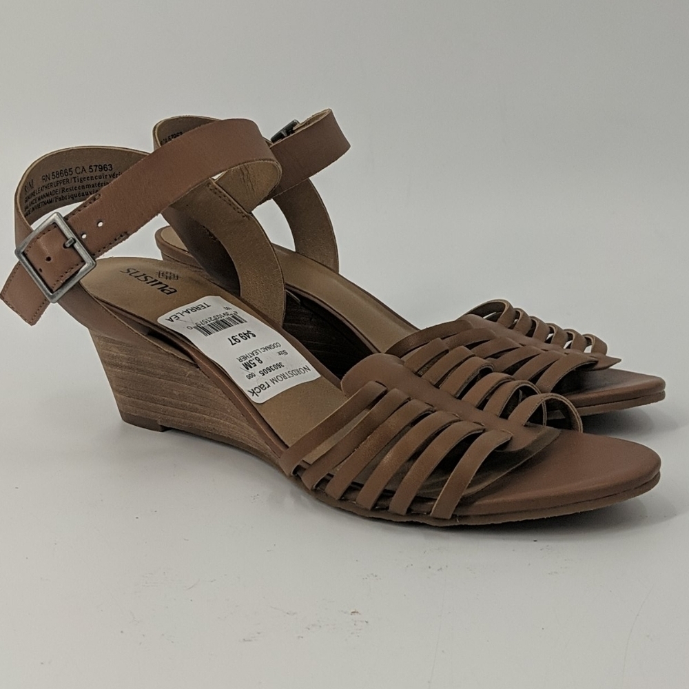NWT SUSINA Terra Leather Strappy Wedge Sandal